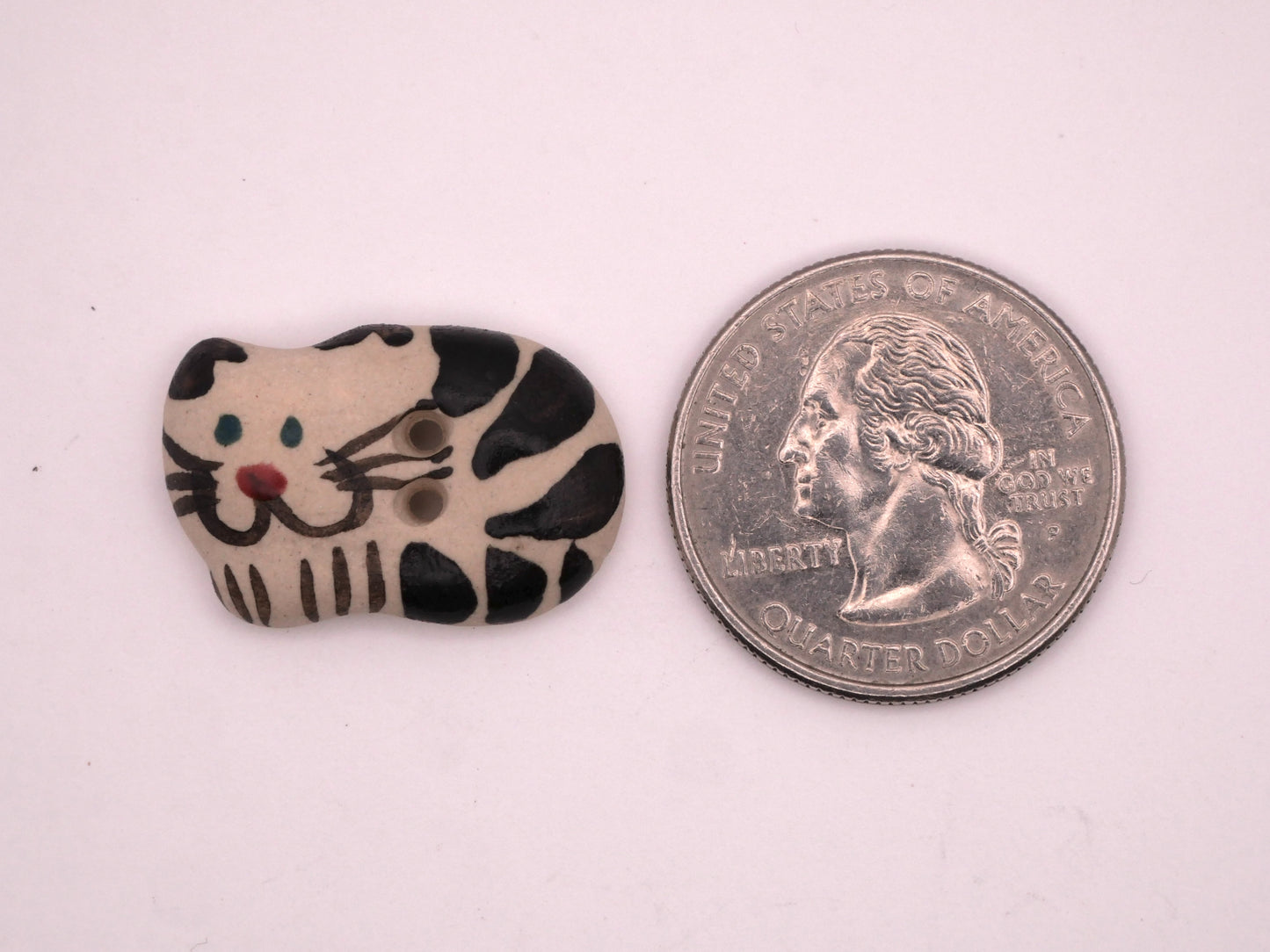 Cat Kitty Curled Up Black White Hand-Painted Ceramic Button 16x24mm