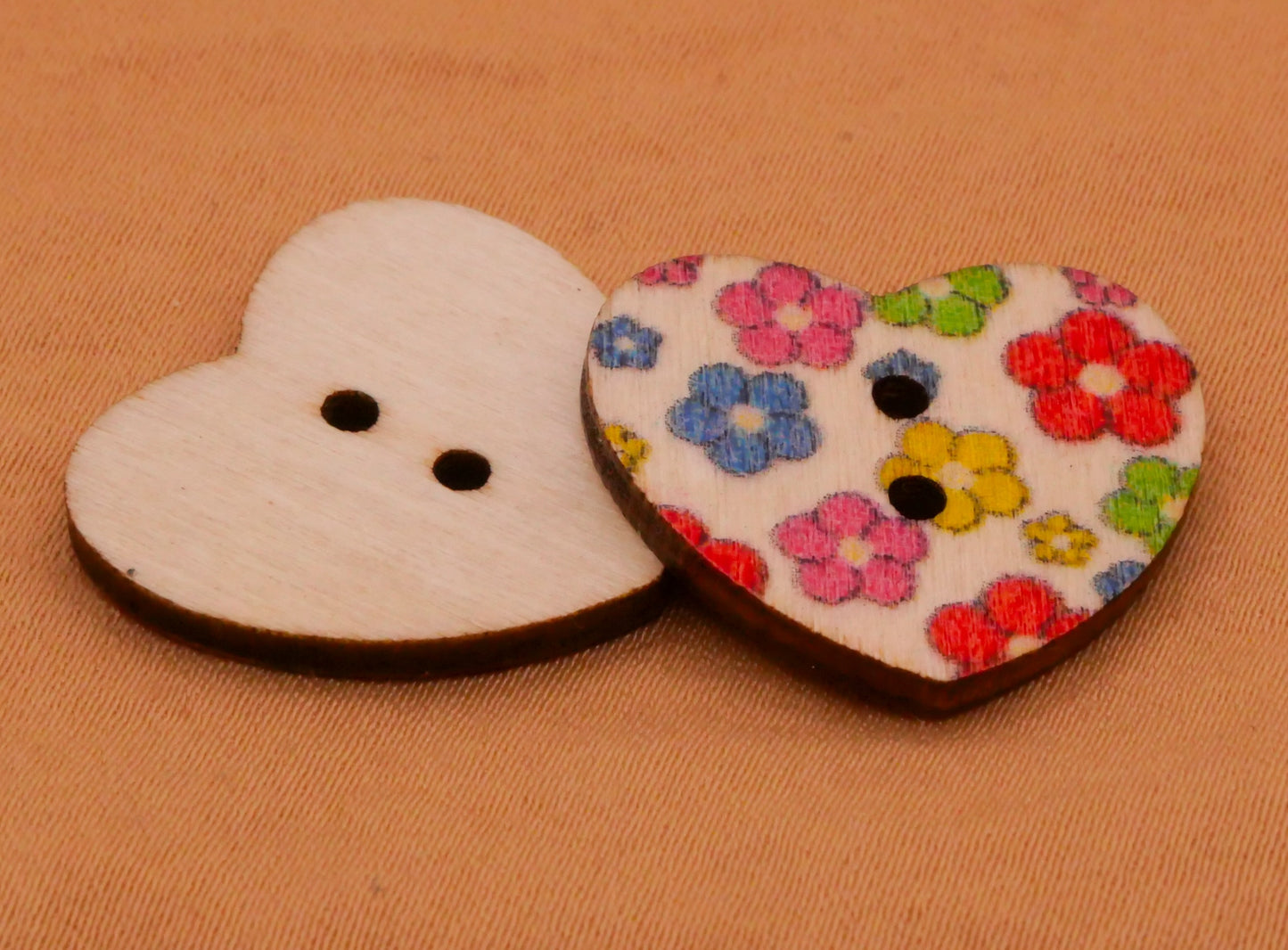 Heart Colorful Patterns Wood Assorted Set of Twenty Buttons 20x22mm