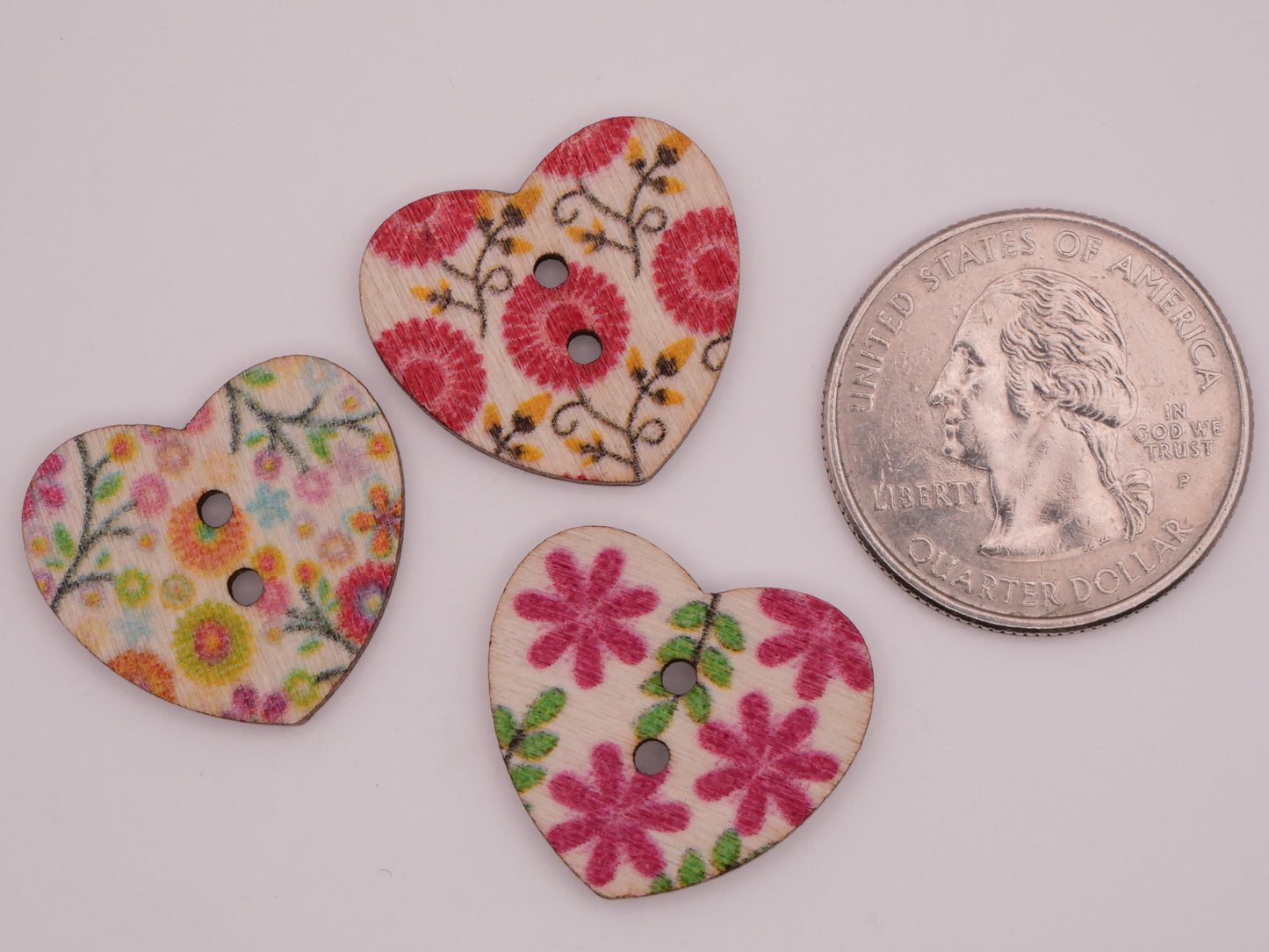 Heart Colorful Patterns Wood Assorted Set of Twenty Buttons 20x22mm
