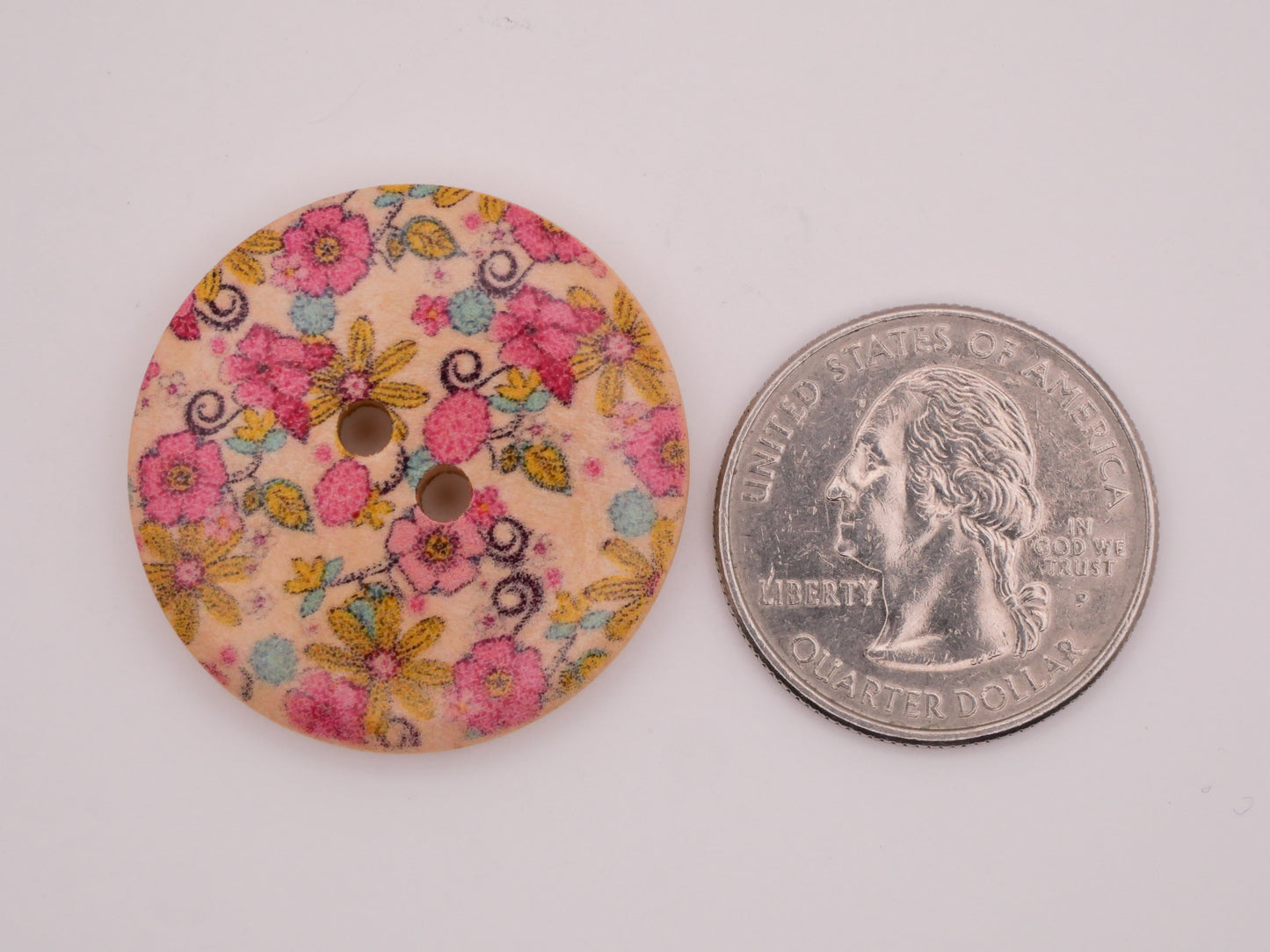 Flower Pattern Colorful Wood Set of Four Buttons 30mm