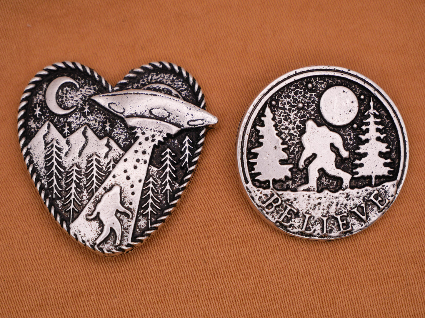 Sasquatch Moon Sci-Fi Antiqued Silver Metal Button Various 29-34mm