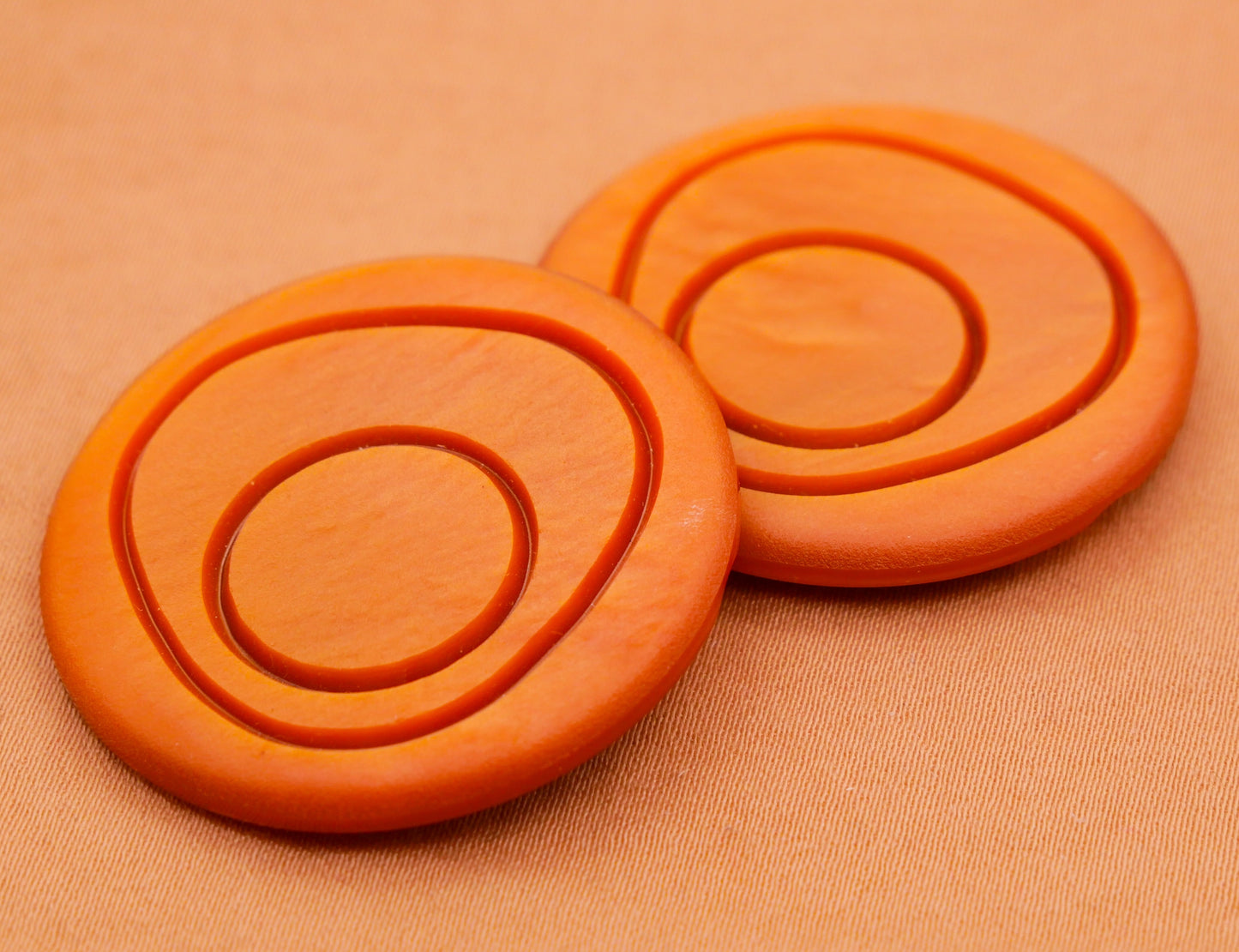 Topography Look Orange Vintage Plastic Large Button 33mm
