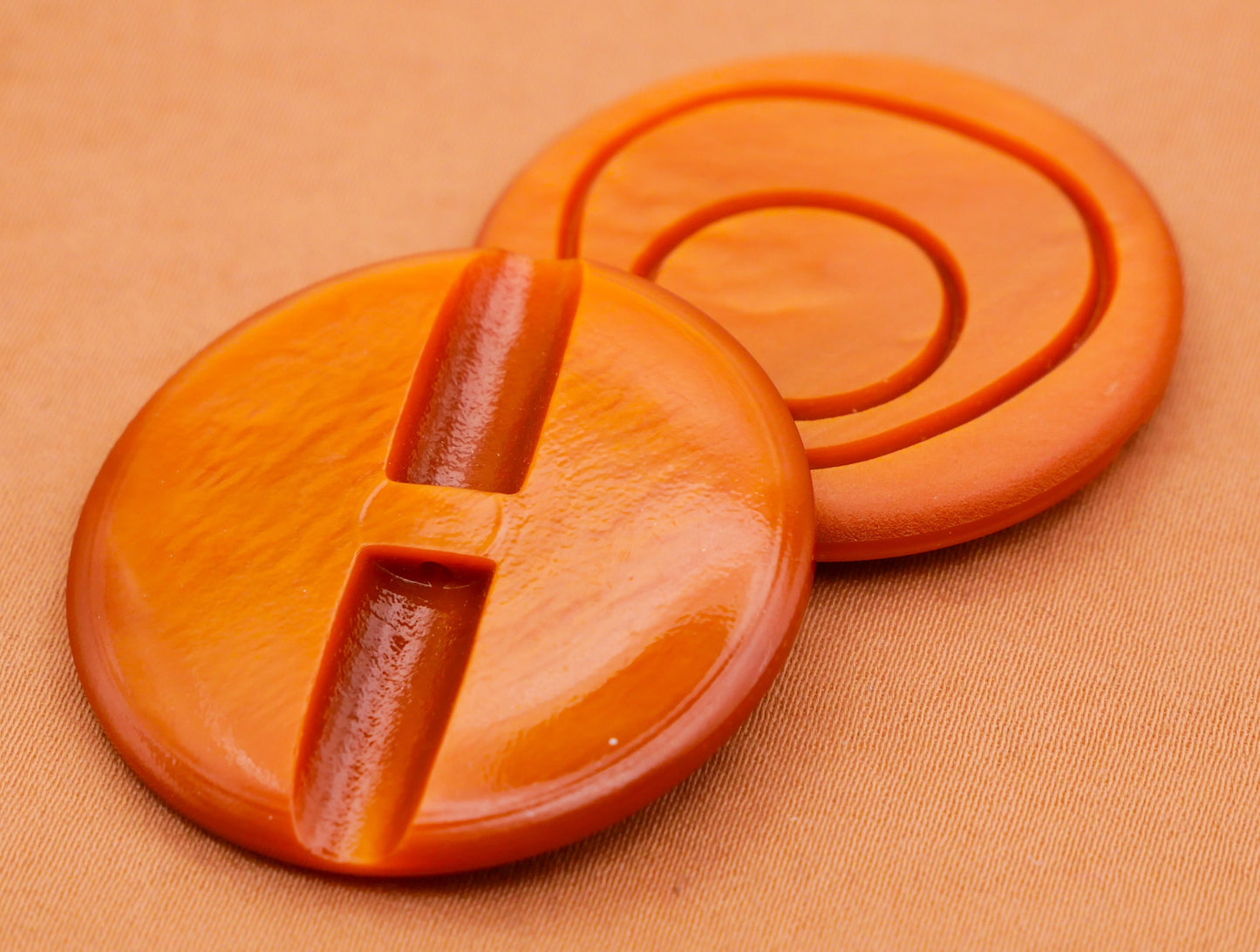 Topography Look Orange Vintage Plastic Large Button 33mm