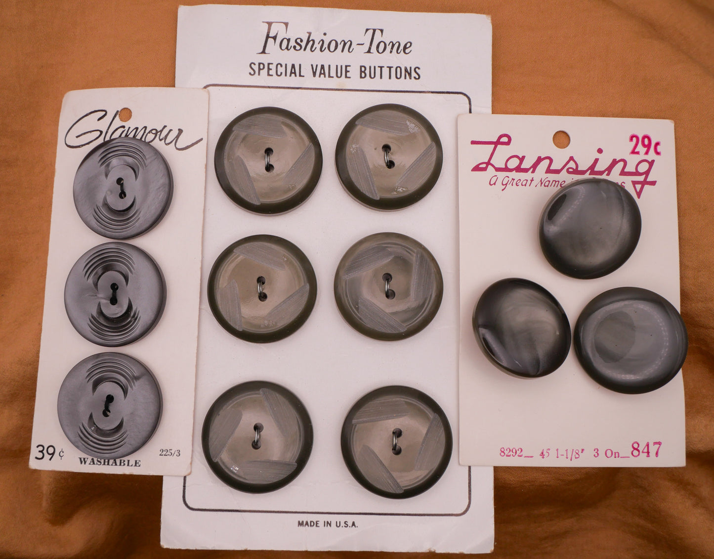 Grey Vintage Plastic Carded Buttons Various 27-29mm