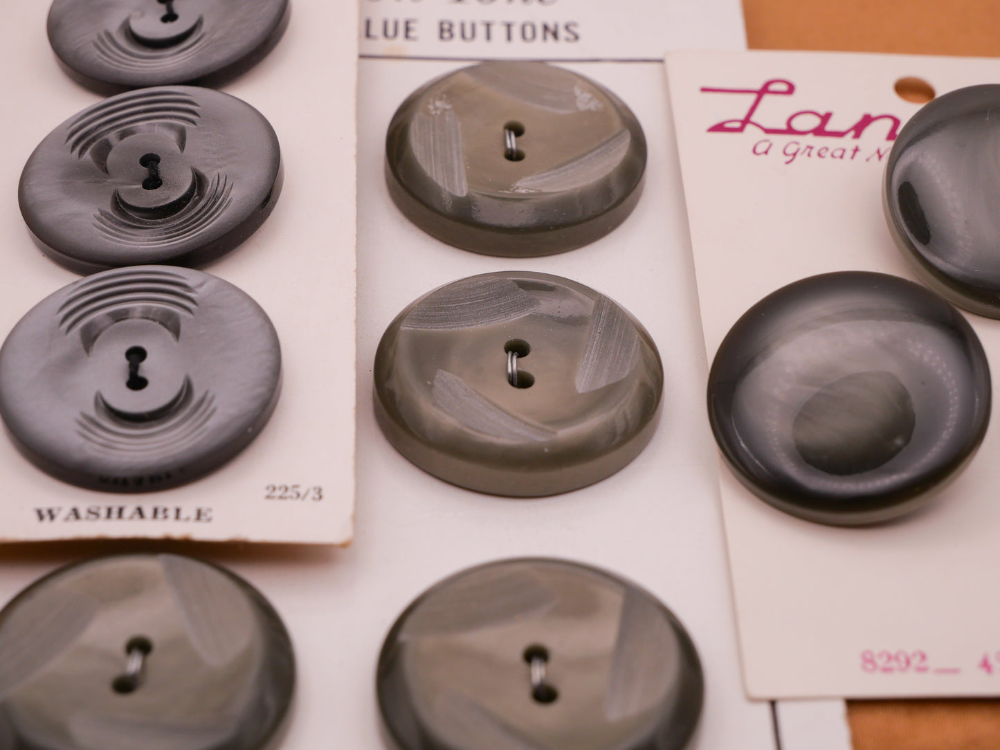 Grey Vintage Plastic Carded Buttons Various 27-29mm