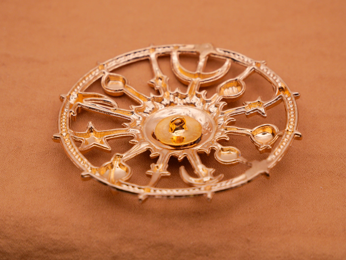 Sun Celestial Planets Stars Moons Large Gold Metal Button 51mm