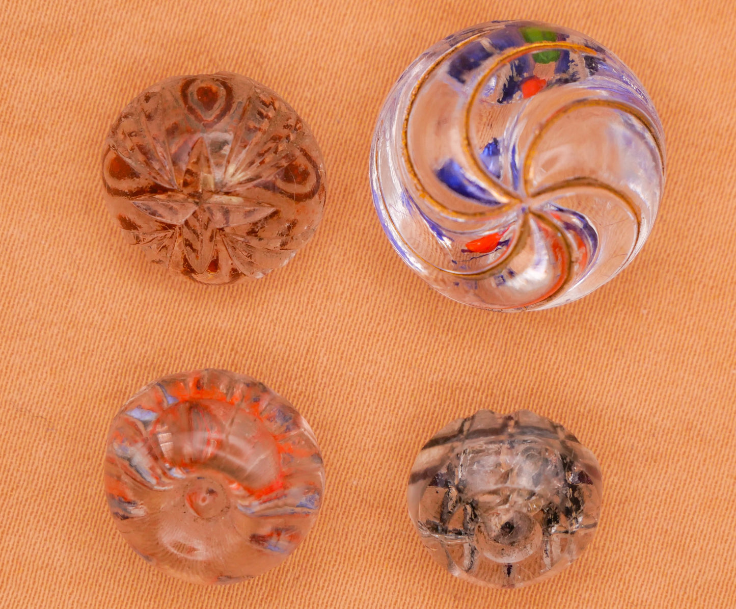 Intaglio Reverse Painted Antique Glass Button Various 11-18mm