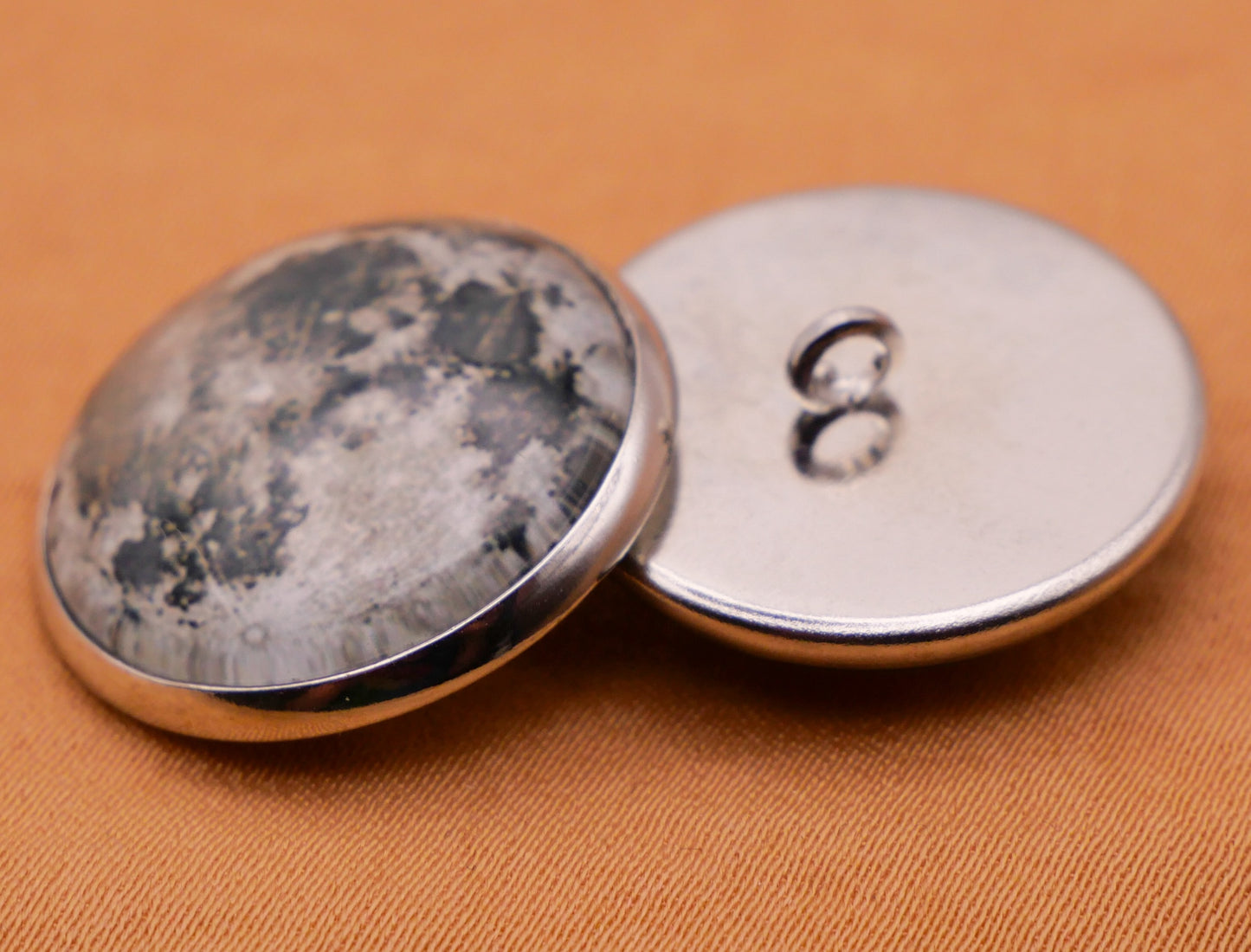 Solar System Planets Moons Sun Glass Silver Metal Set of Ten Buttons 20mm