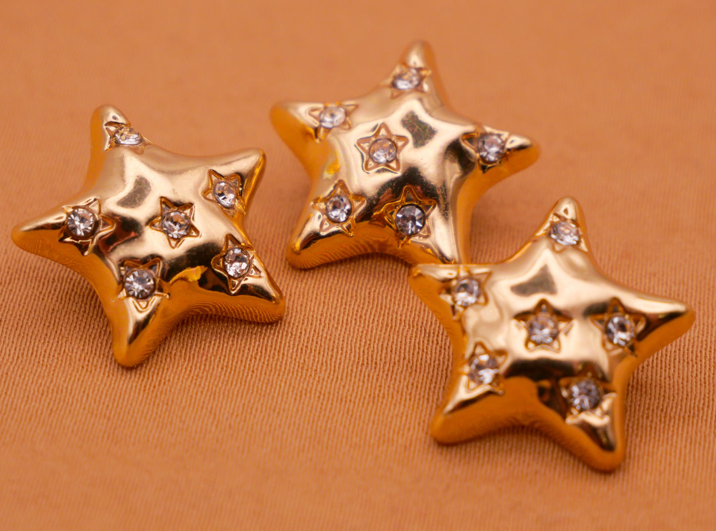 Star Rhinestones Shiny Gold Metal Button 16mm