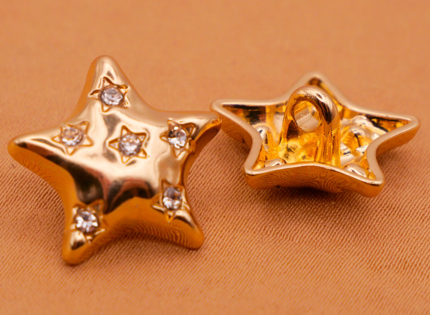 Star Rhinestones Shiny Gold Metal Button 16mm