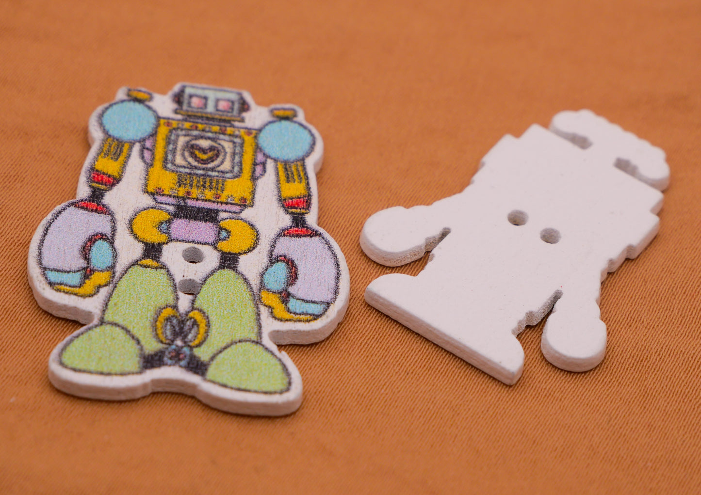 Robot Friends Colorful Wood Set of Ten Buttons 17-35mm