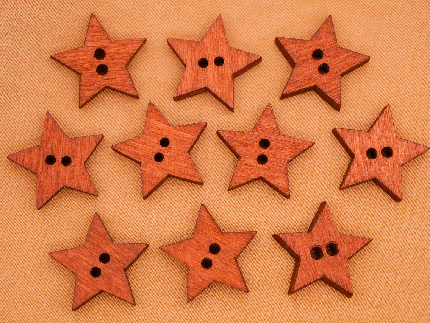 Star Stained Wood Sew-Thru Set of Ten Buttons 18mm