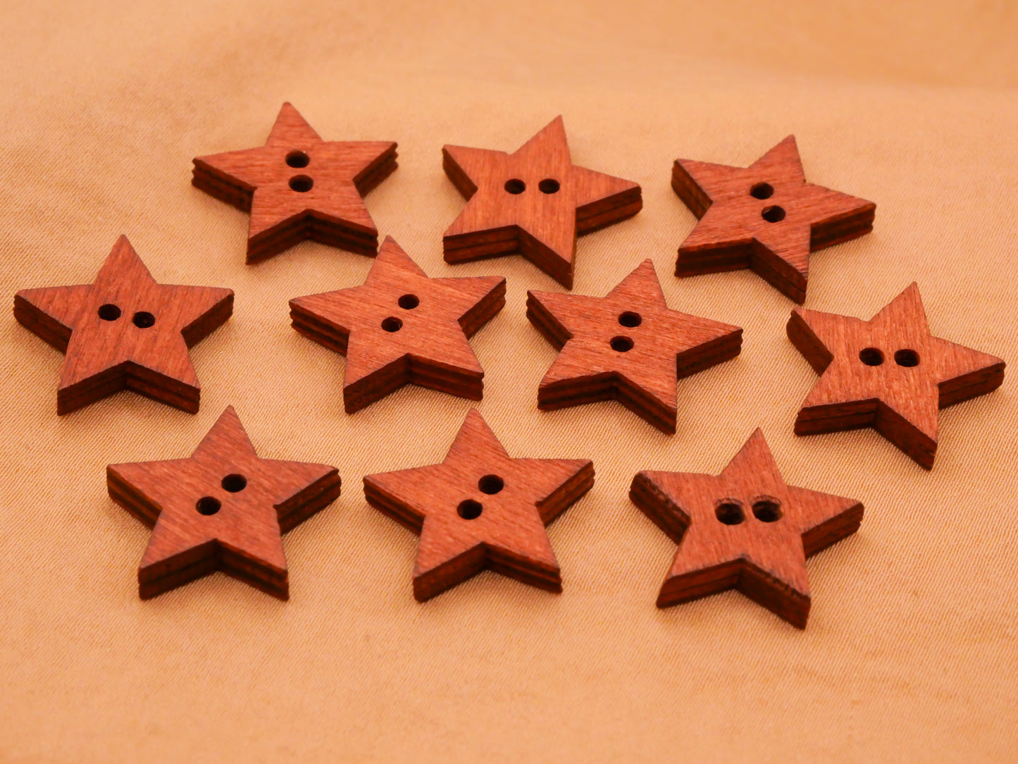 Star Stained Wood Sew-Thru Set of Ten Buttons 18mm