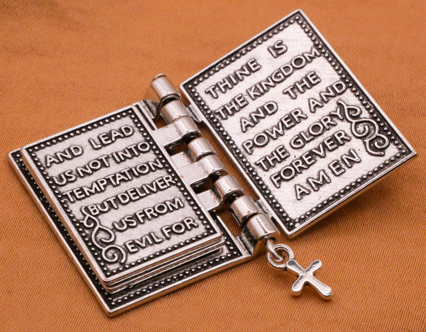 Holy Bible Cross Hinged Moveable Realistic Silver Metal Large Button 23x40mm
