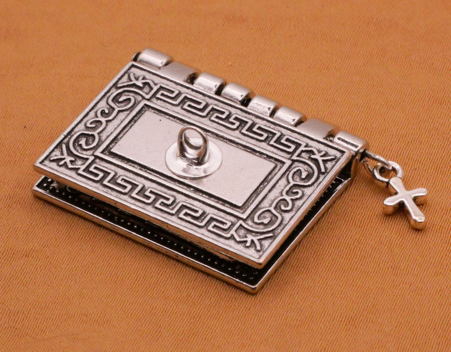Holy Bible Cross Hinged Moveable Realistic Silver Metal Large Button 23x40mm