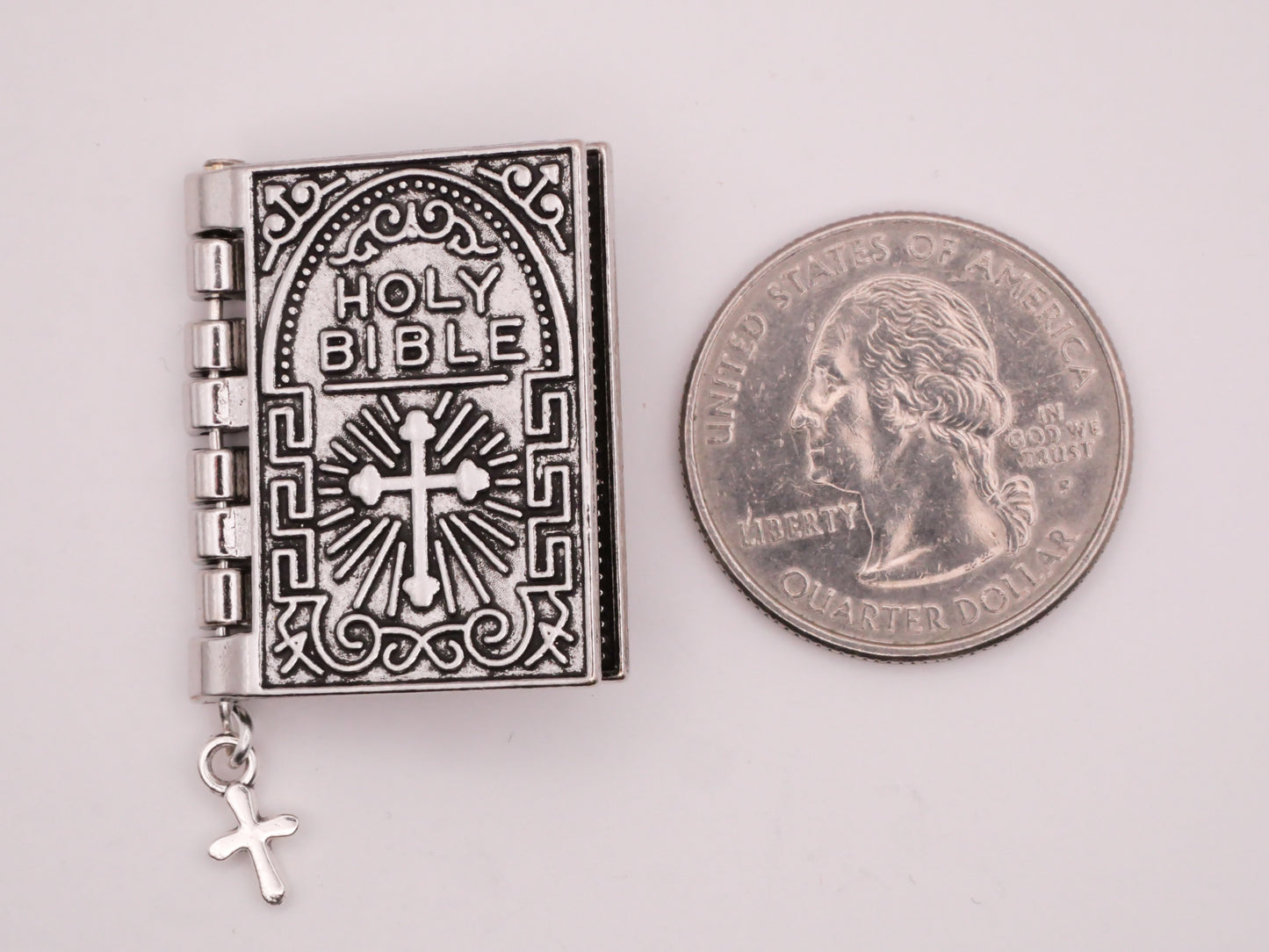 Holy Bible Cross Hinged Moveable Realistic Silver Metal Large Button 23x40mm