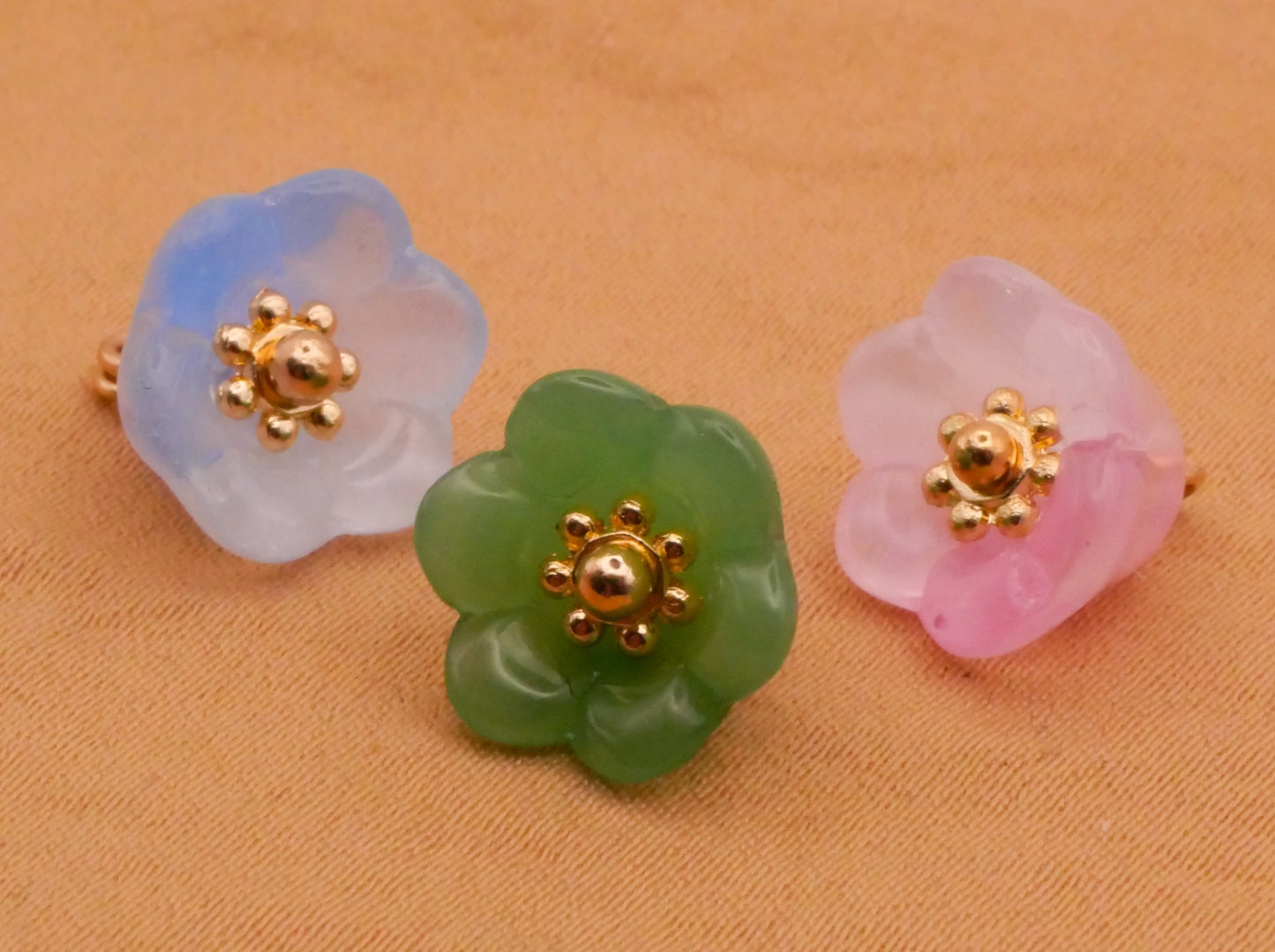 Flower Blue Green or Pink Gold Metal Center Shank Button Various 11mm