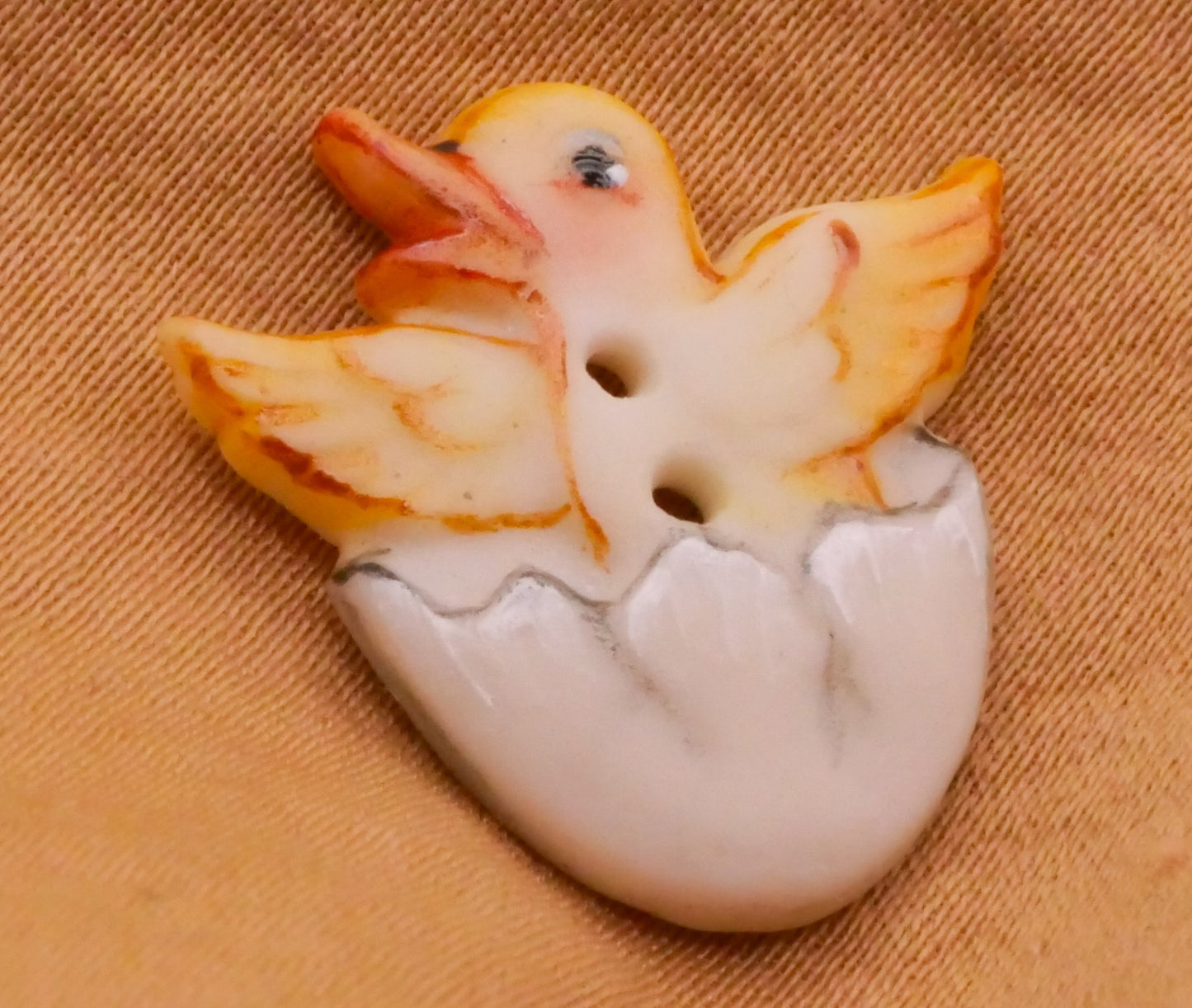 Chick or Baby Duck Hatching Egg Hand-Painted Porcelain Ceramic Button 19x20mm