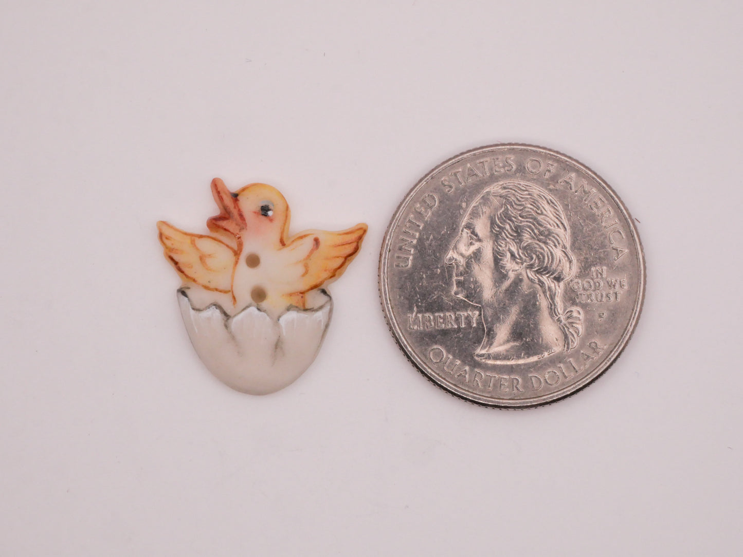Chick or Baby Duck Hatching Egg Hand-Painted Porcelain Ceramic Button 19x20mm