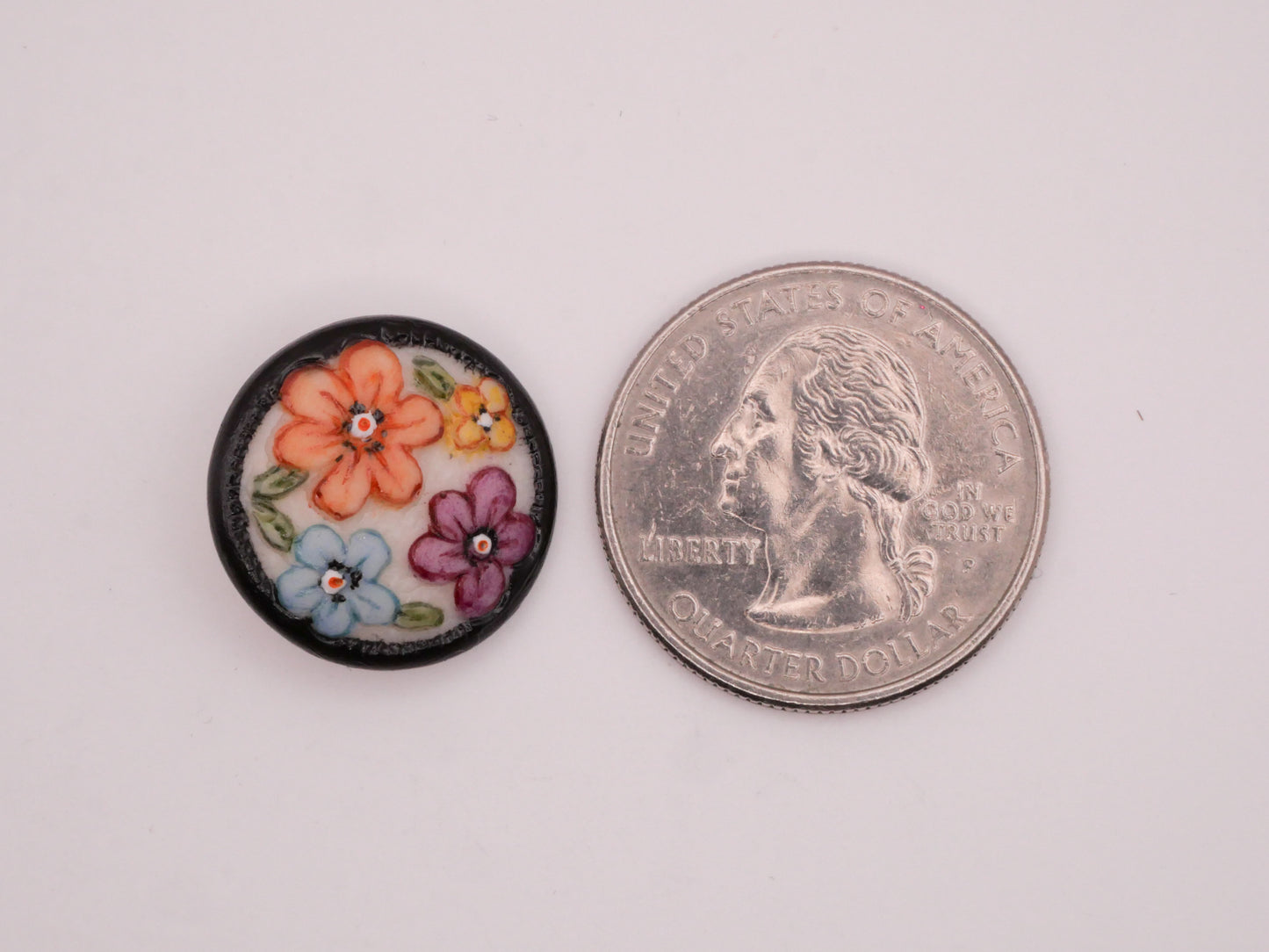 Flowers Colorful Black Edge Hand-Painted Porcelain Ceramic Button 19mm