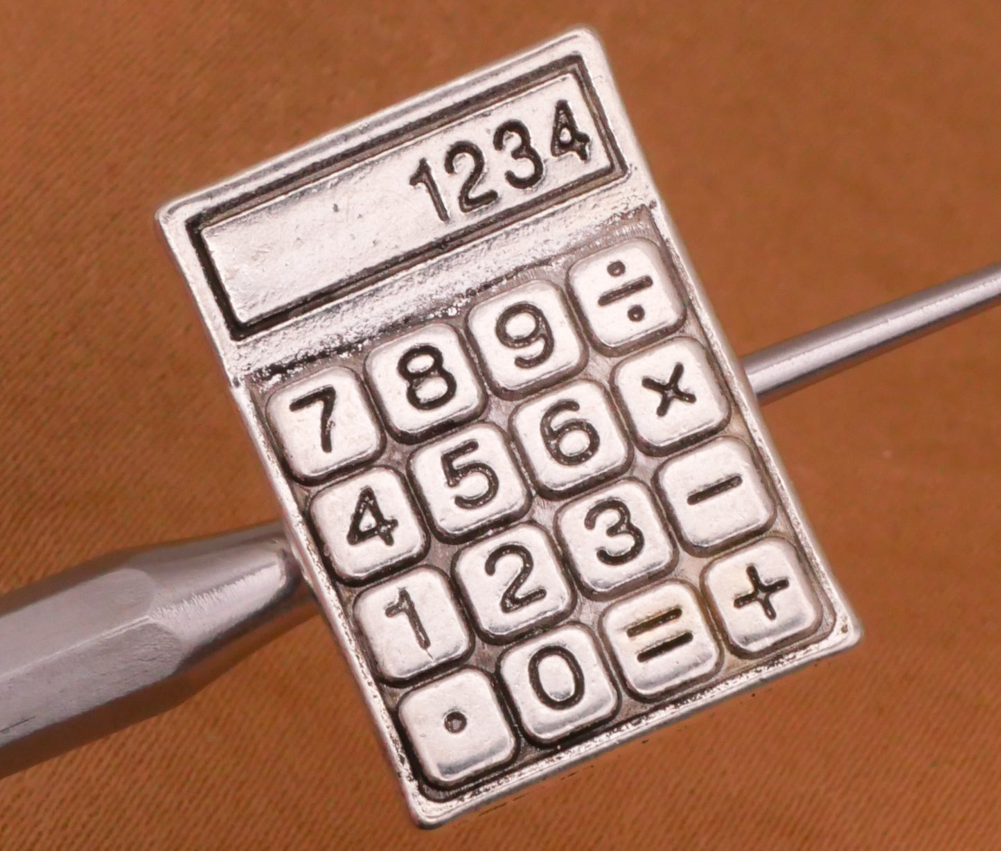 Calculator Realistic Money Math Silver Metal Button 14x21mm