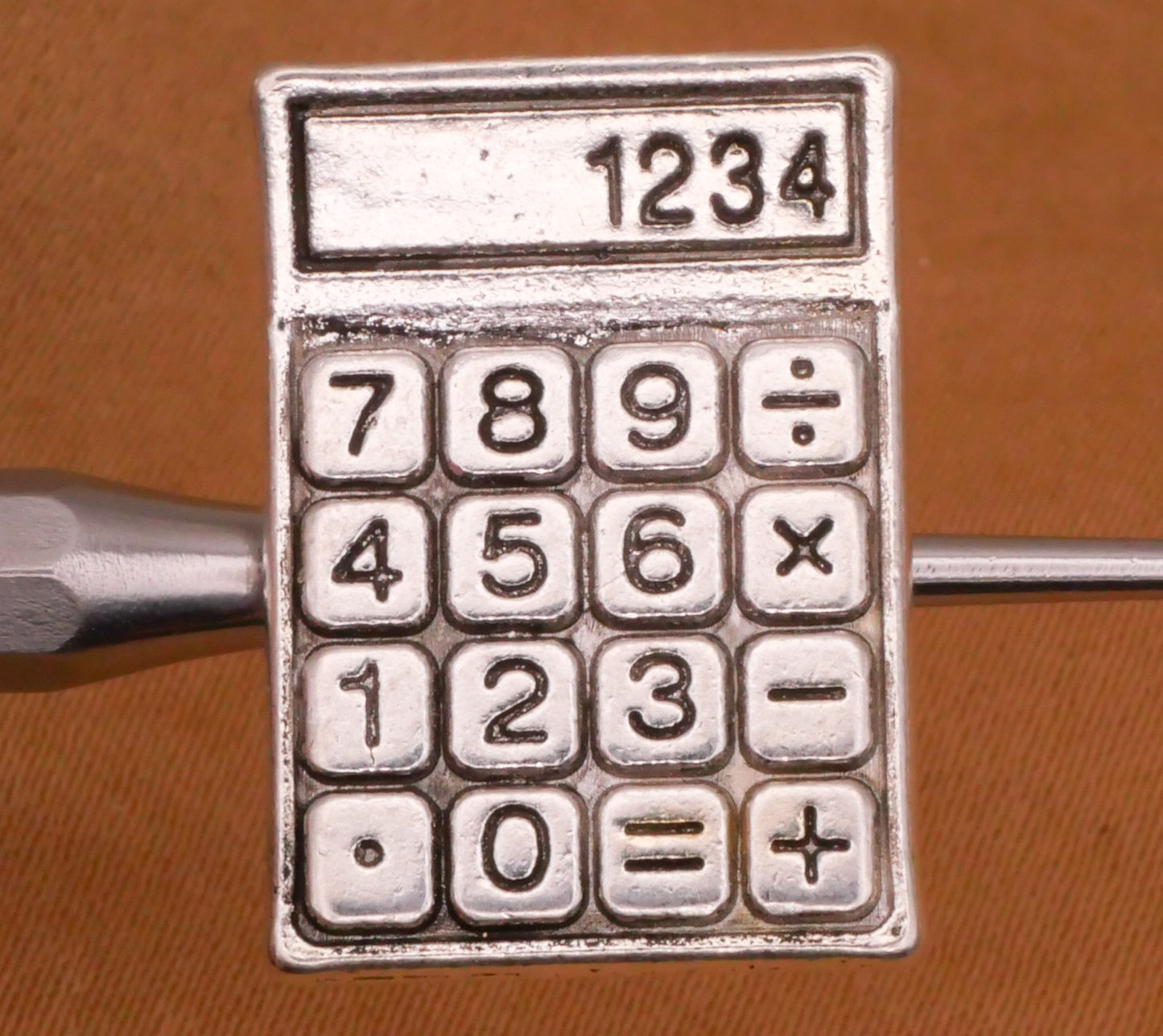 Calculator Realistic Money Math Silver Metal Button 14x21mm