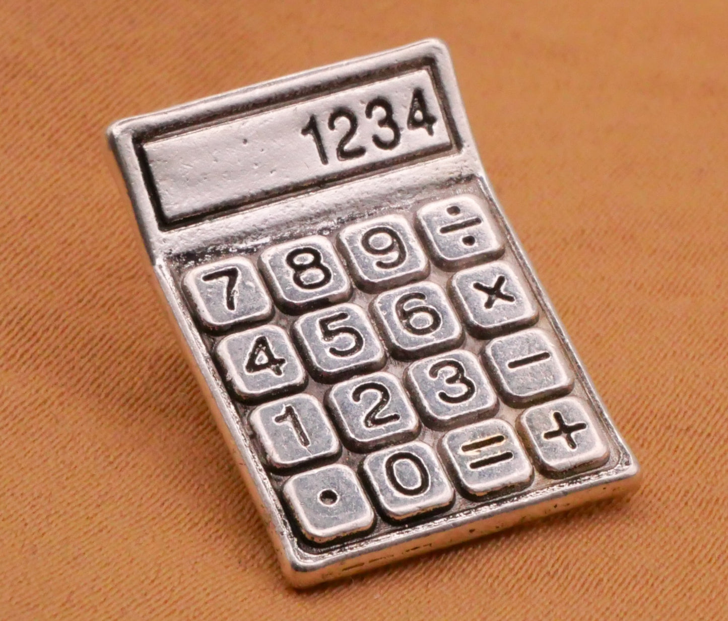 Calculator Realistic Money Math Silver Metal Button 14x21mm