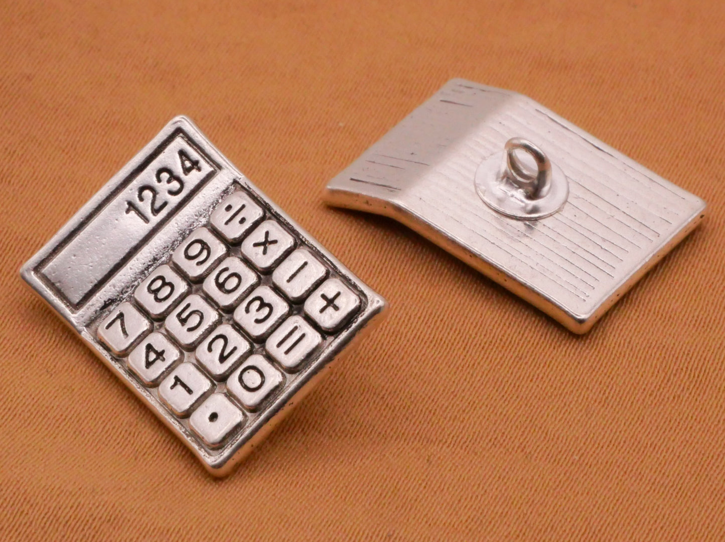 Calculator Realistic Money Math Silver Metal Button 14x21mm