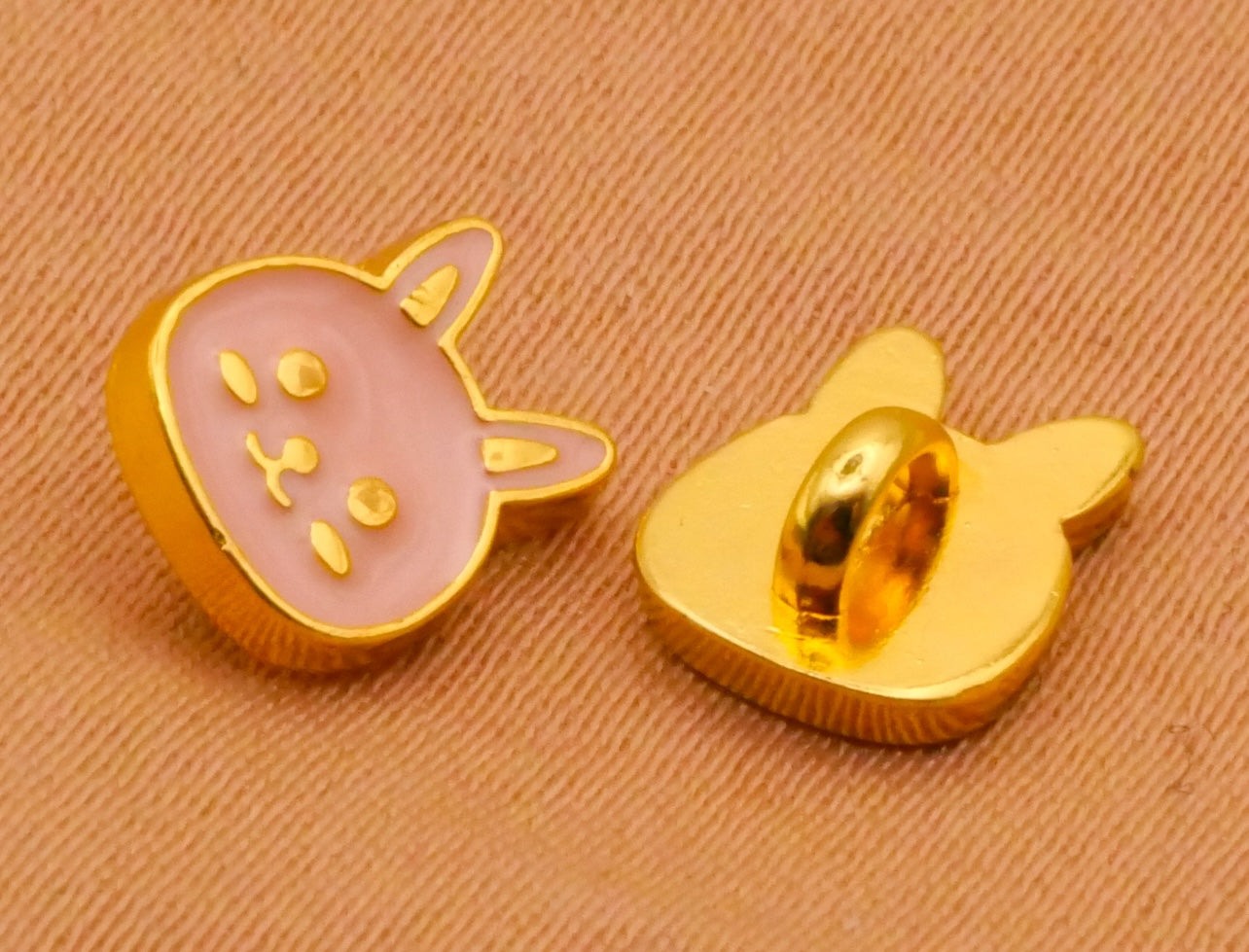Bunny Rabbit Face Doll Enamel Metal Set of Four Buttons 7x8mm