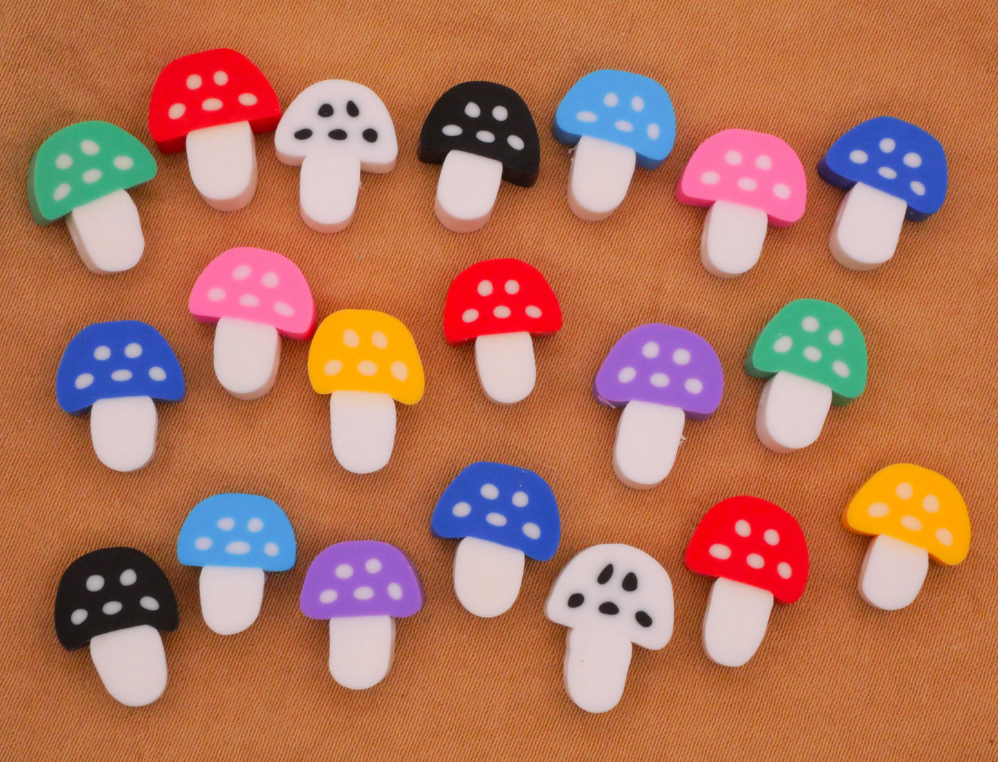 Mushroom Spotted Colorful Polymer Clay Set of Twenty Beads 10x12mm