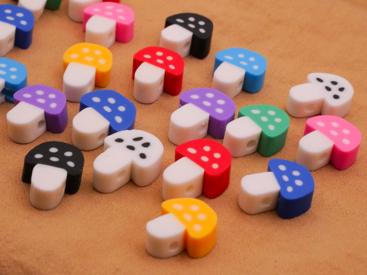 Mushroom Spotted Colorful Polymer Clay Set of Twenty Beads 10x12mm