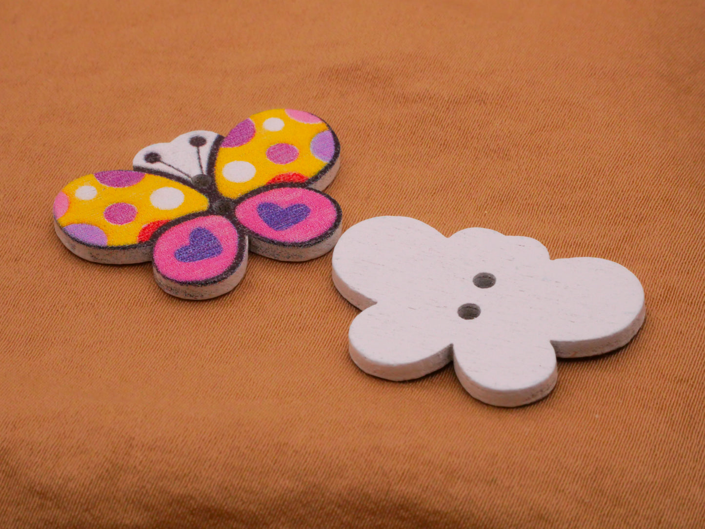 Butterfly Insect Polka Dot Heart Wings Wood Set of Ten Buttons 20x30mm