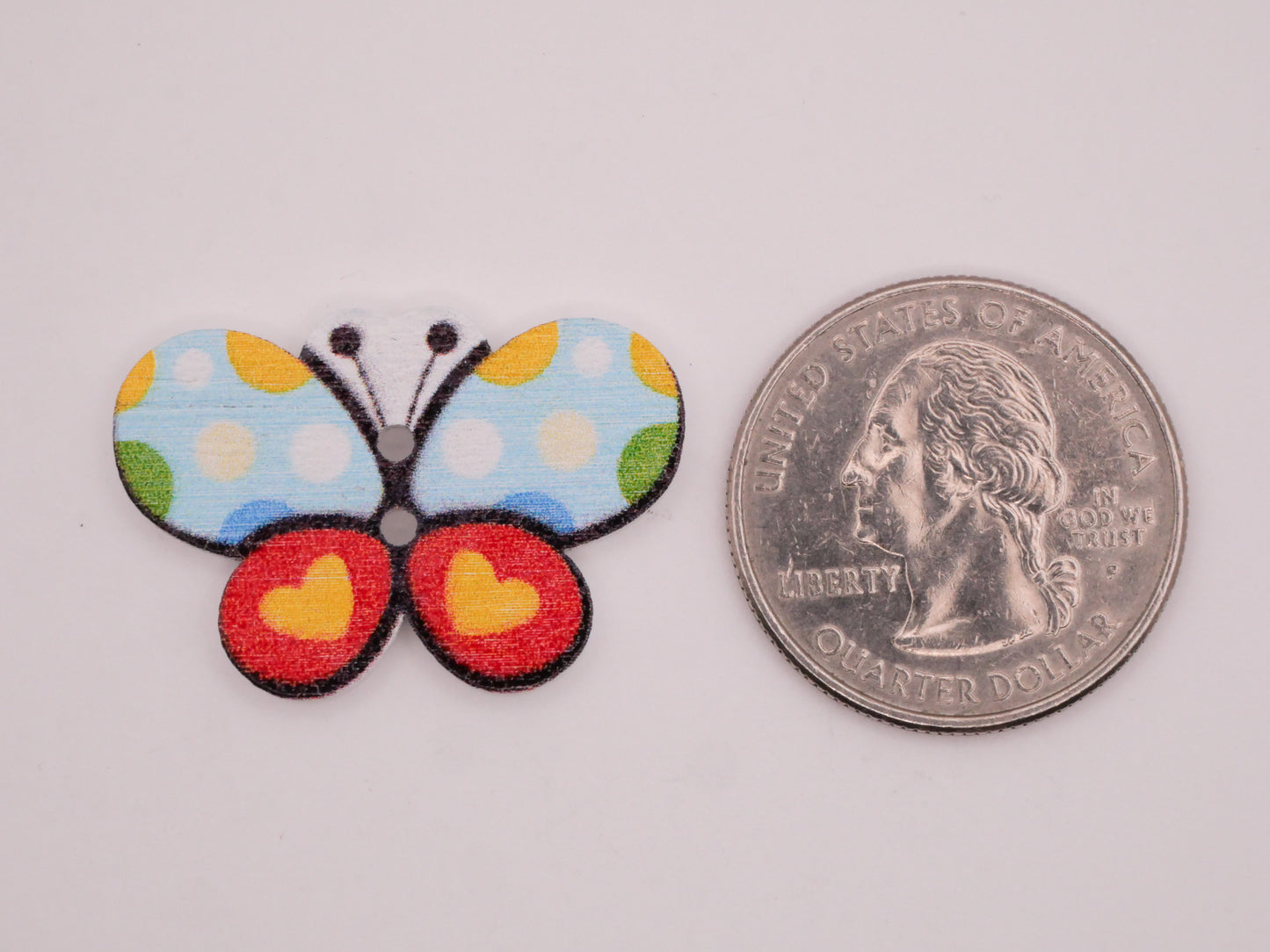 Butterfly Insect Polka Dot Heart Wings Wood Set of Ten Buttons 20x30mm