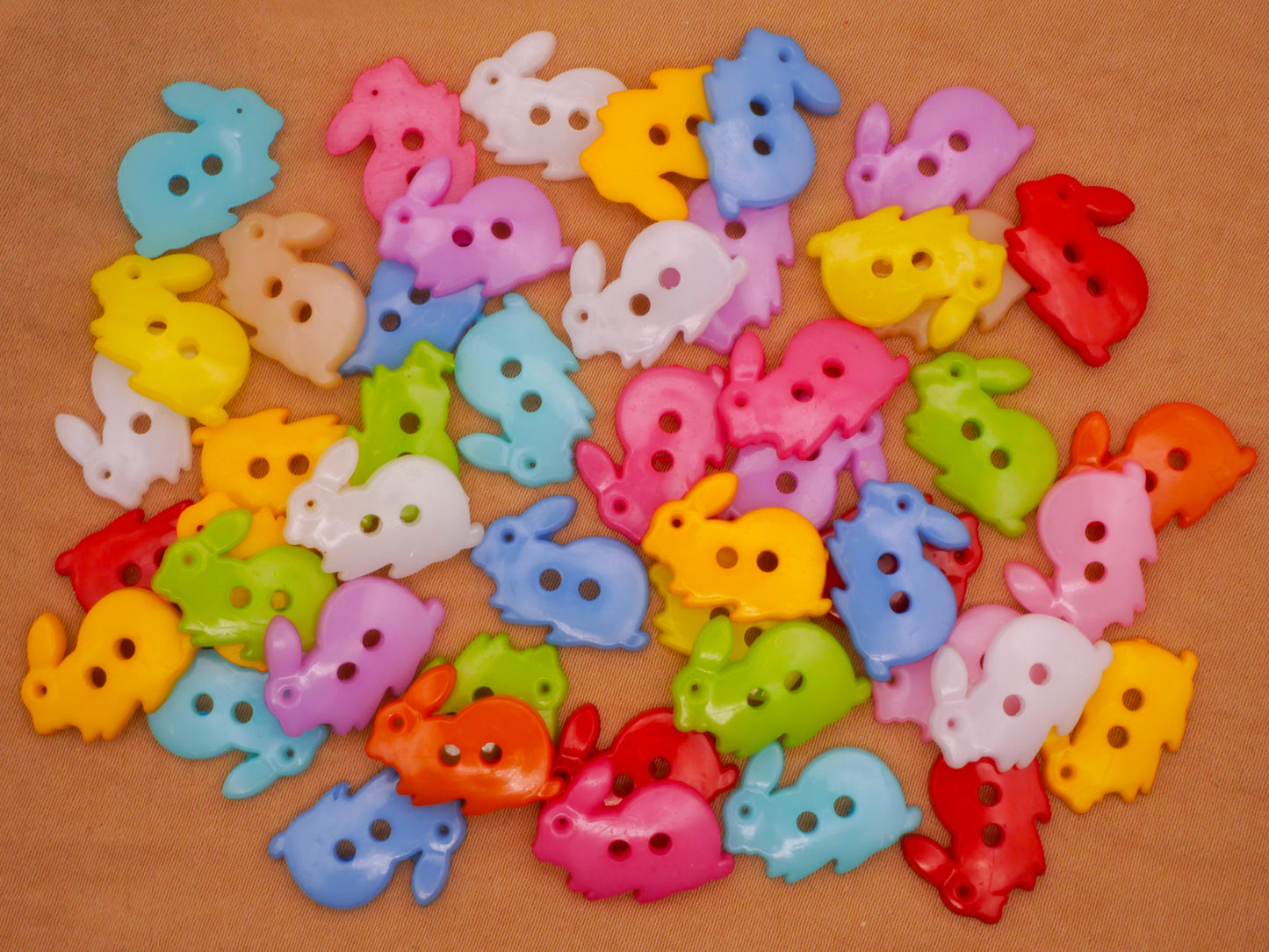 Bunny Rabbit Colorful Plastic Set of Forty-Eight Buttons 13x16mm