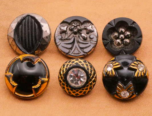Metallic Luster Painted Black Glass Button Various 11-14mm