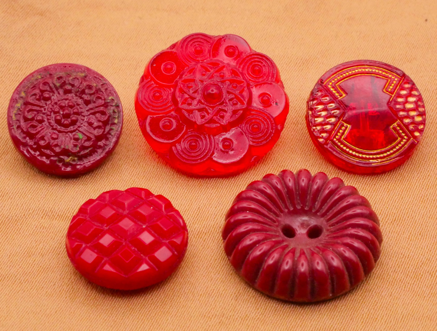 Rich Red Vintage Glass Button Various 14-18mm