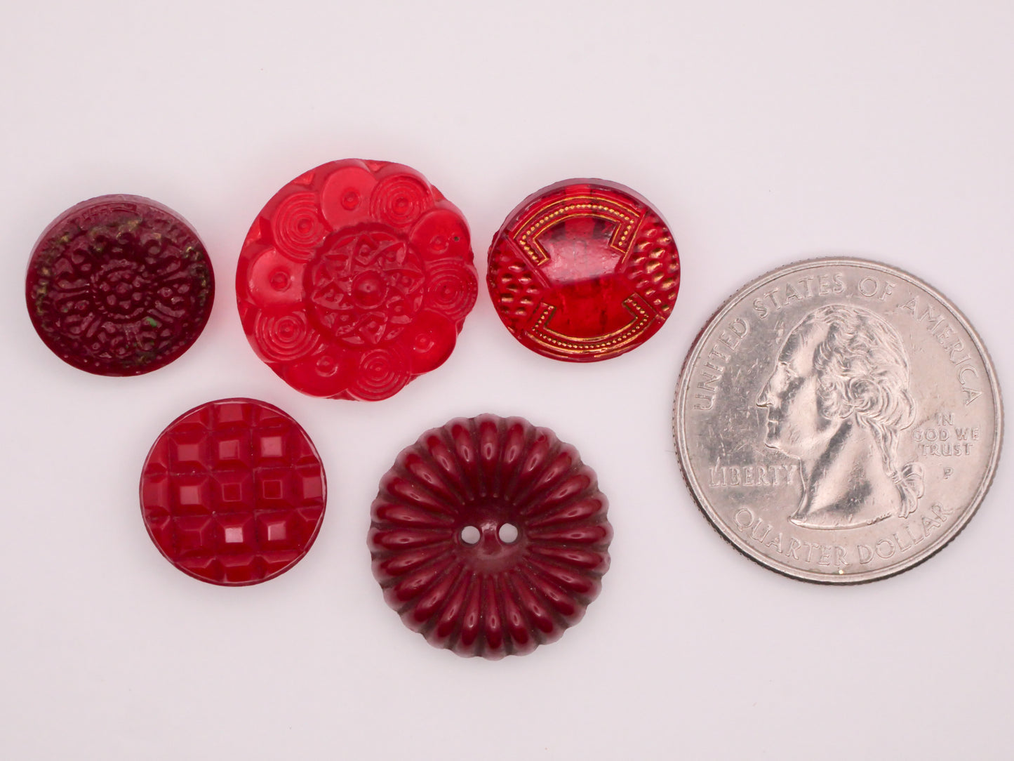 Rich Red Vintage Glass Button Various 14-18mm