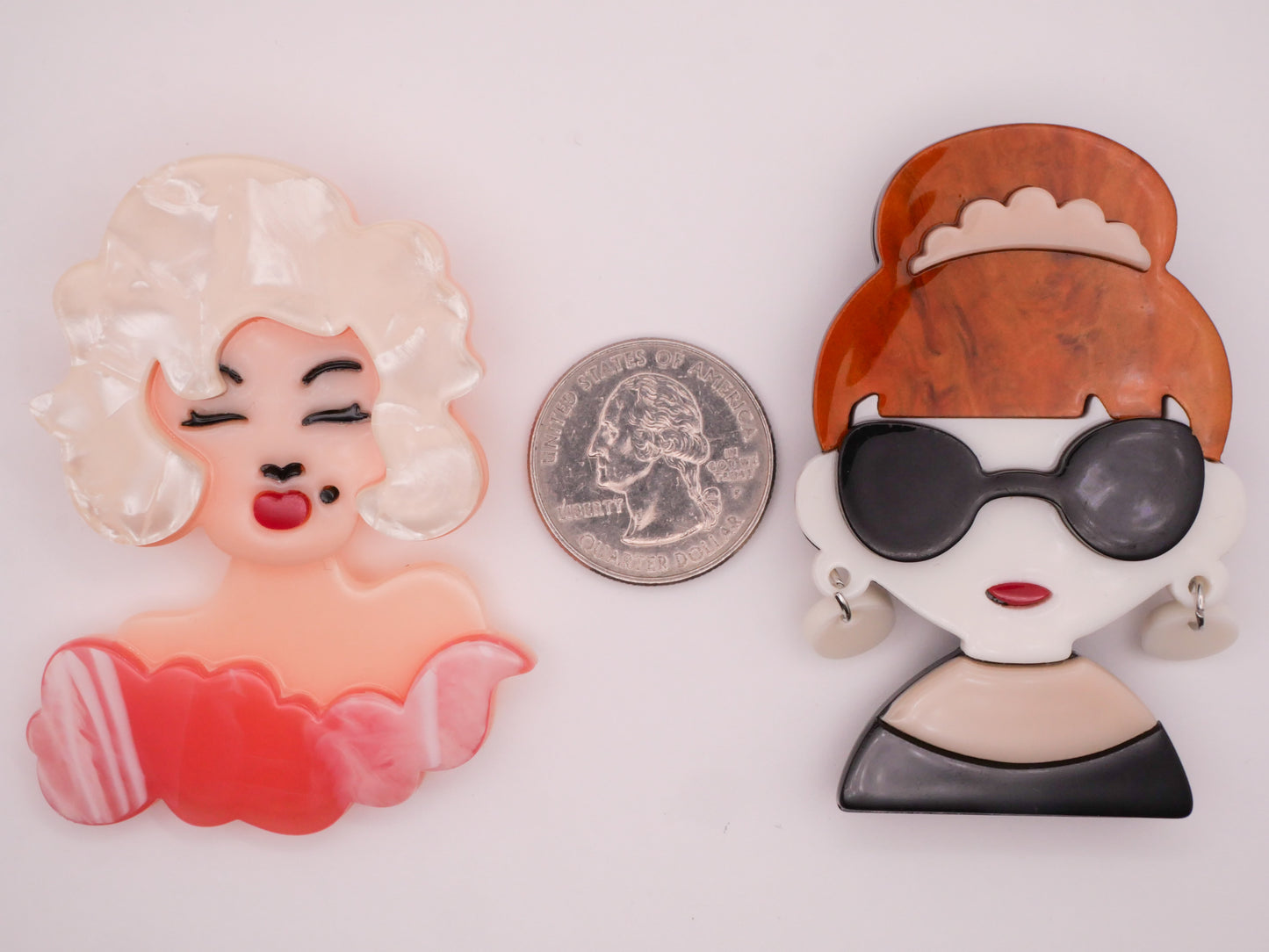 Movie Starlets Marilyn Monroe or Audrey Hepburn Large Acrylic Plastic Button Various 41-64mm