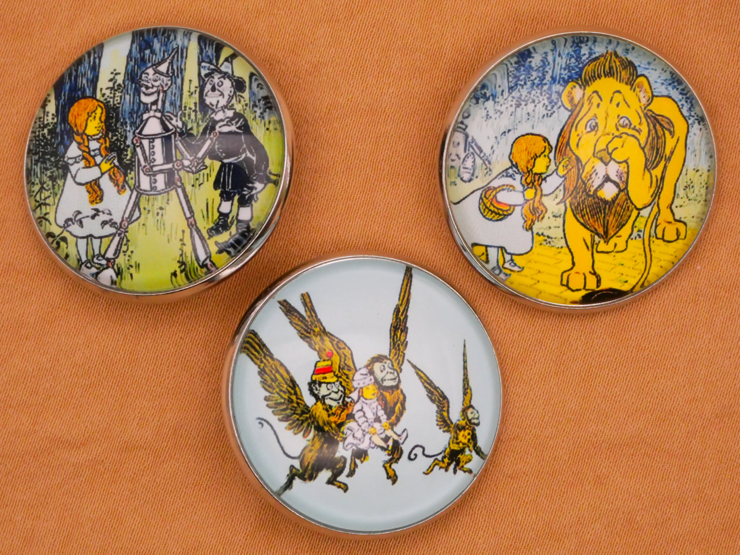 Wonderful Wizard of Oz Glass Silver Metal Button Various 27mm