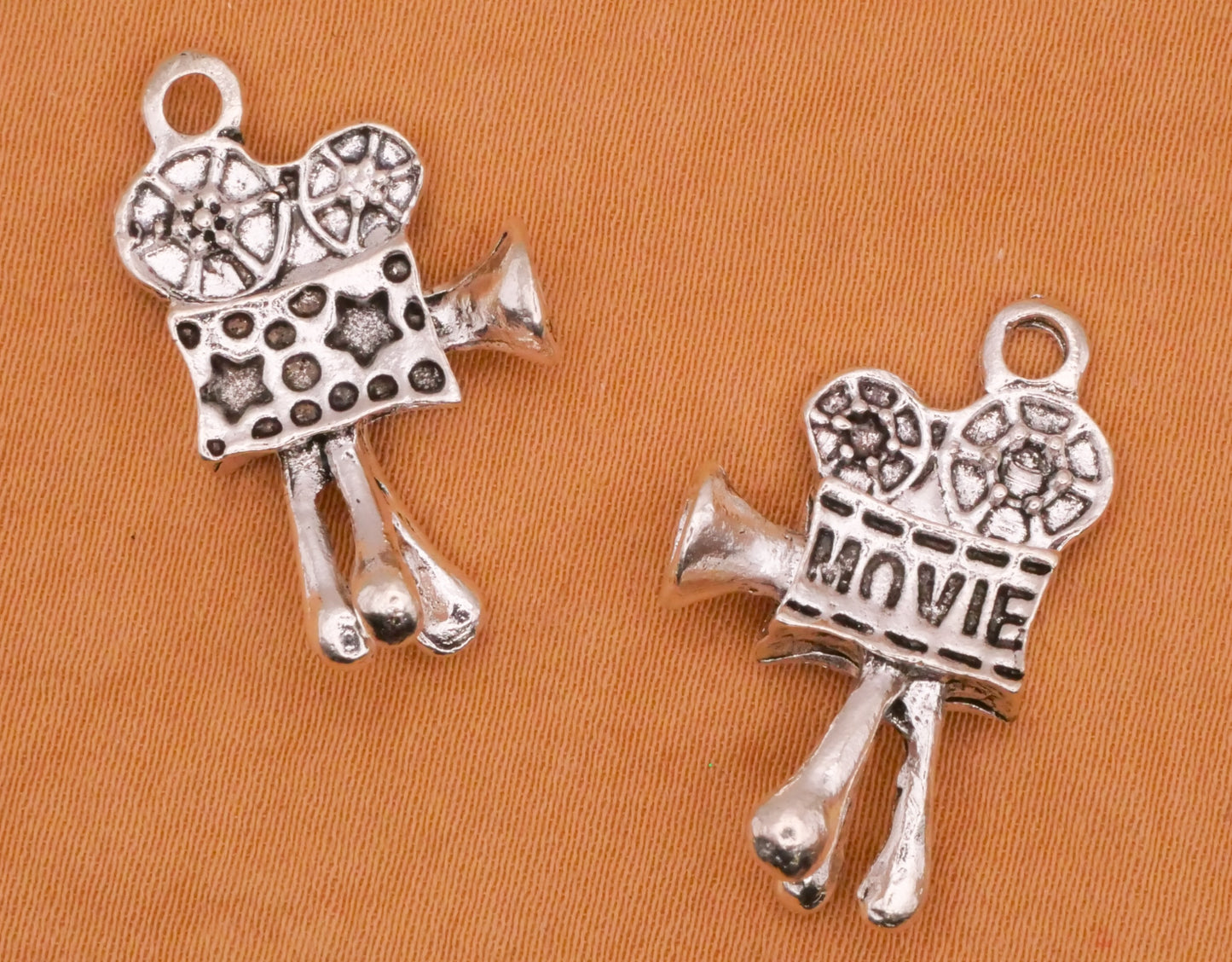 Movie Film Camera Silver Metal Pair of Charms Embellishments 15x25mm