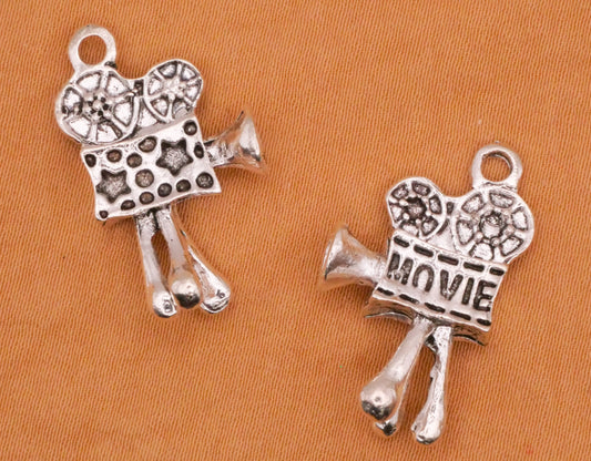 Movie Film Camera Silver Metal Pair of Charms Embellishments 15x25mm
