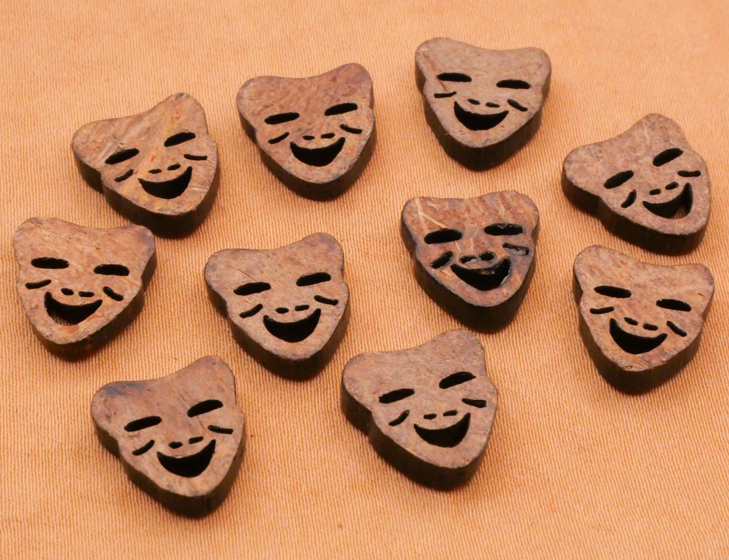 Theater Expressive Mask Set of Ten Coconut Shell Buttons 13mm