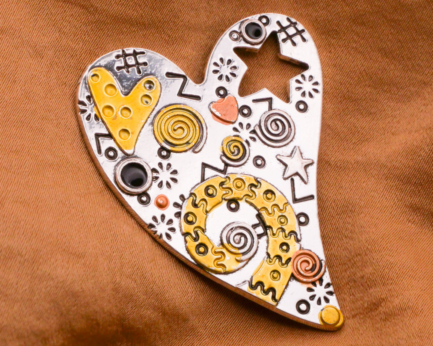 Heart Patchwork Look Cutout Star Large Metal Button 35x46mm
