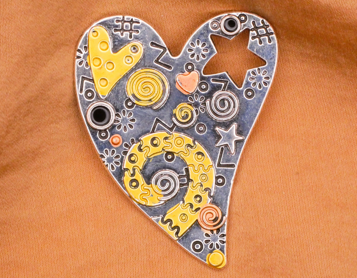 Heart Patchwork Look Cutout Star Large Metal Button 35x46mm