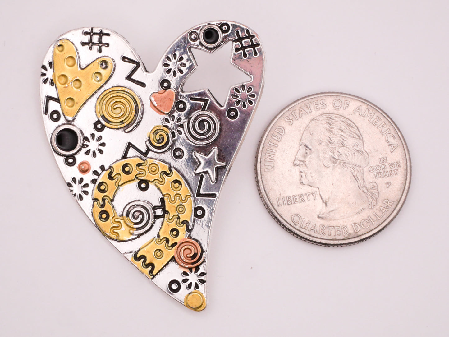 Heart Patchwork Look Cutout Star Large Metal Button 35x46mm
