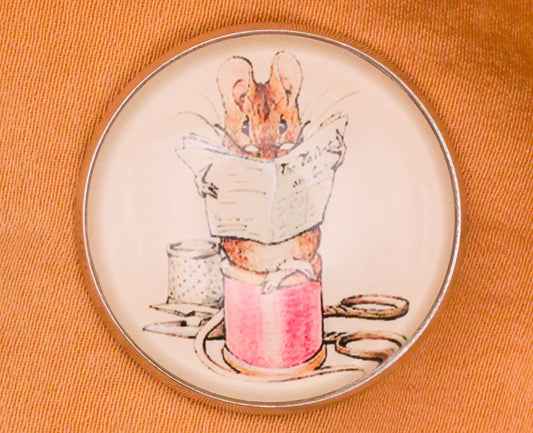 Frontispiece The Tailor Mouse Beatrix Potter Sewing Glass Silver Metal Button 27mm