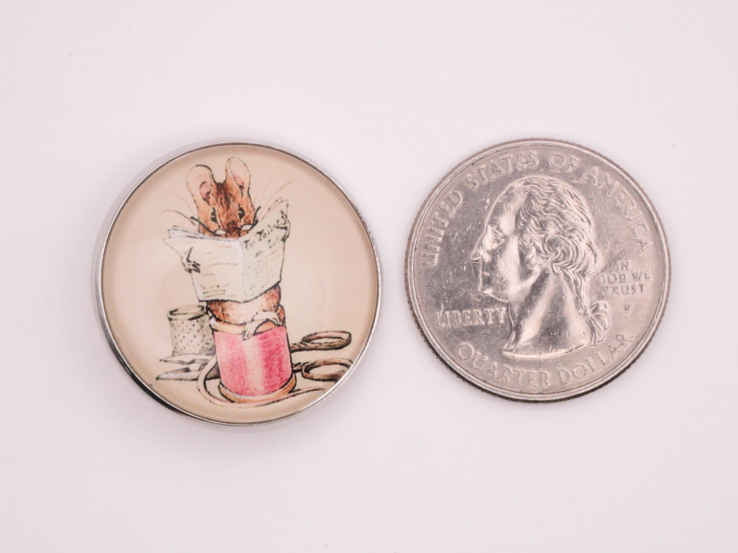 Frontispiece The Tailor Mouse Beatrix Potter Sewing Glass Silver Metal Button 27mm