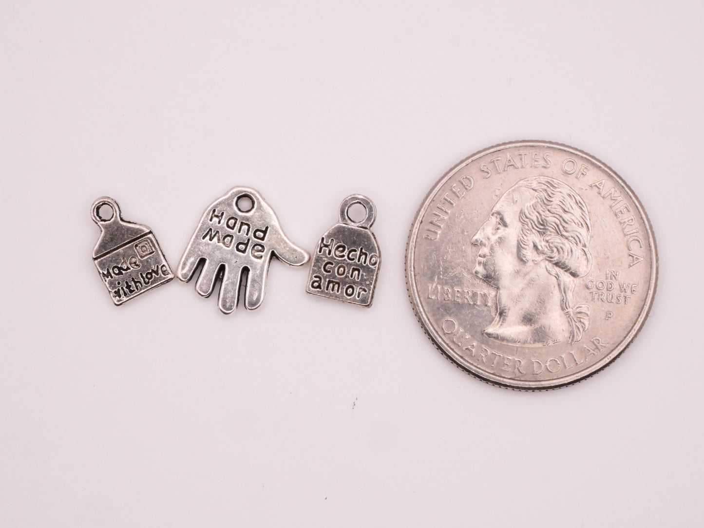 Handmade Hang Tag Silver Metal Set of Three Charms Embellishments Various 7-13mm