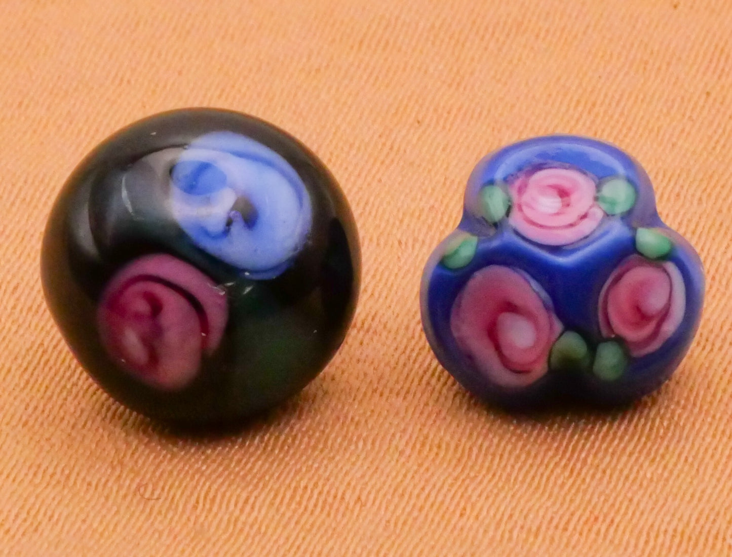 Rose Bud Trio Lampwork Glass Antique Button Various 10-11mm