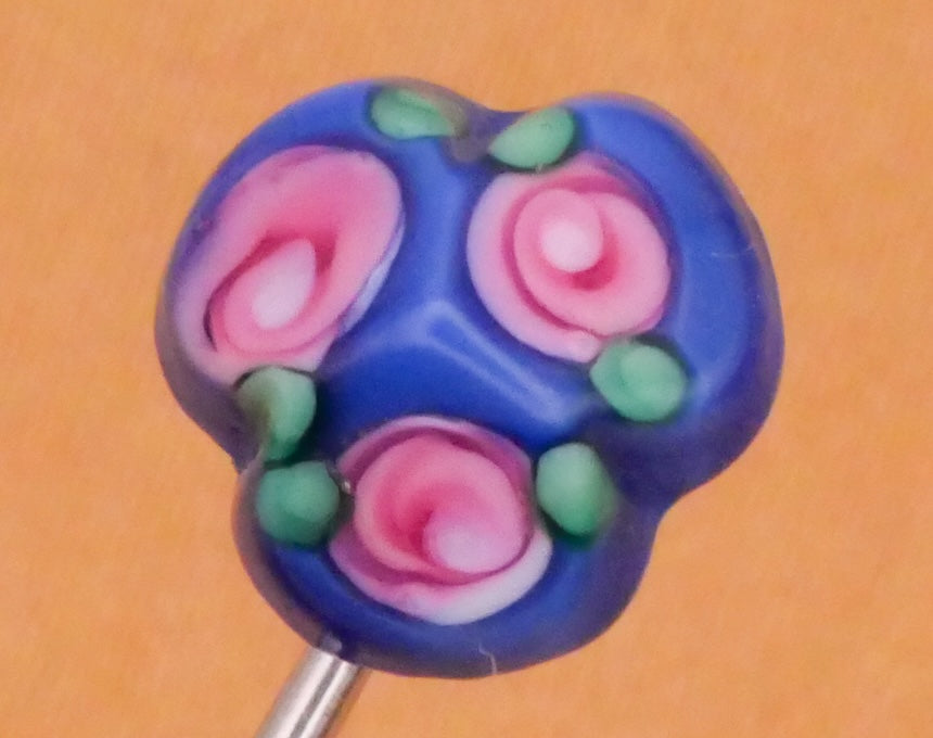 Rose Bud Trio Lampwork Glass Antique Button Various 10-11mm